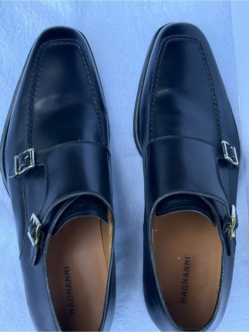 Magnanni Black Leather Double Monk Straps